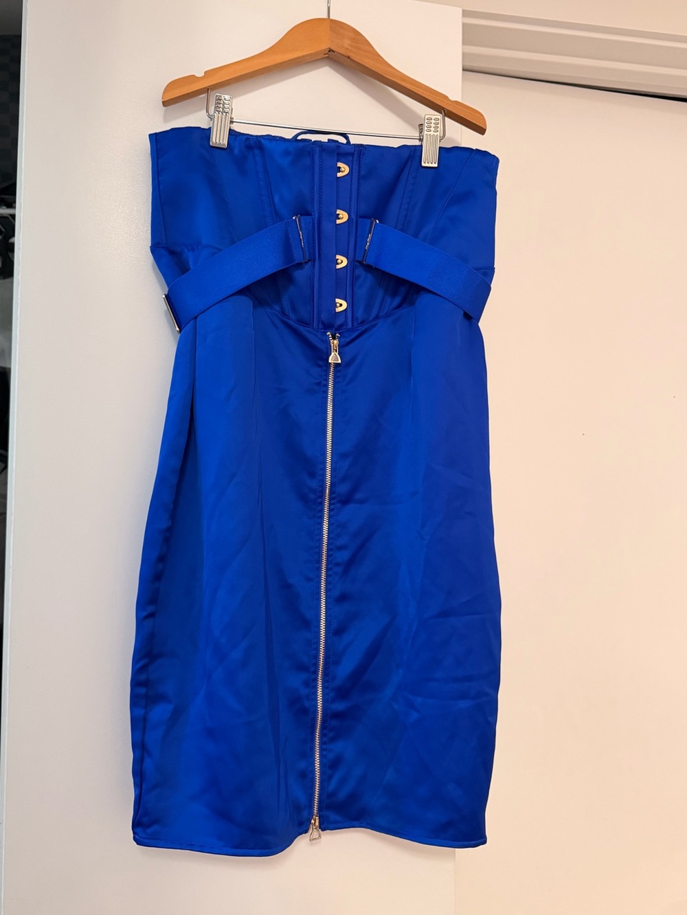 NWOT Honey Birdette Chastity Electric Blue Satin Skirt L